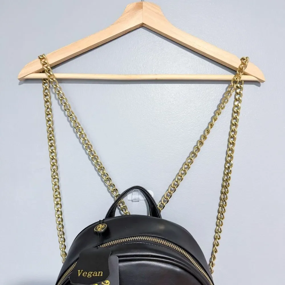 NWT LIONEL Vegan Leather Black Backpack Bag with Chain Straps